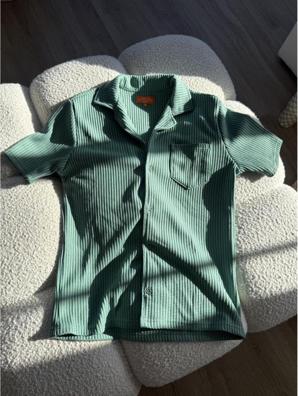 Negative Space Green Waffle Knit Button-Up Shirt